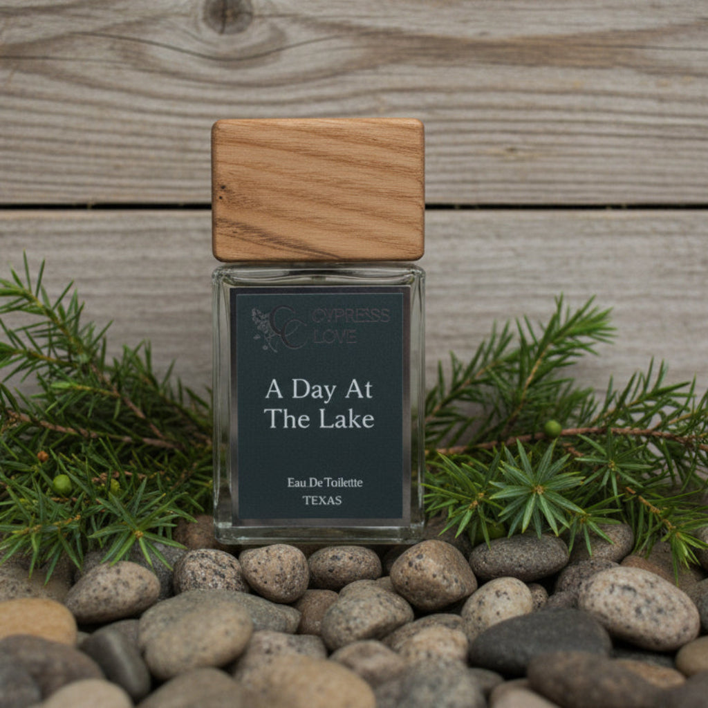 Bottle of A Day at The Lake Eau De Toilette with fresh watery and woody notes by the lake
