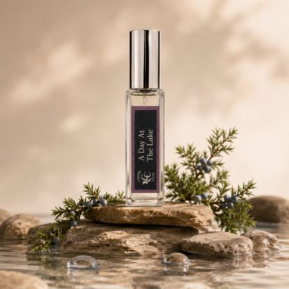 A Day at The Lake Eau De Toilette 10mL travel spray with fresh gin, juniper, pine, and fresh water scent
