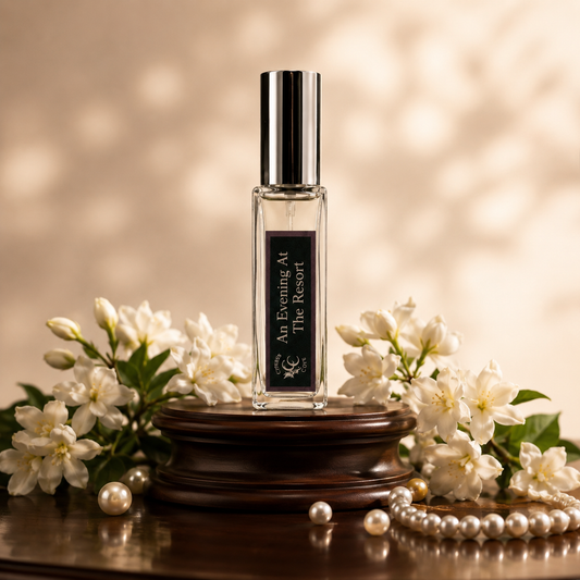 An Evening At The Resort Eau De Toilette travel spray 10 mL with midnight jasmine, effervescent blossom, and velvet mahogany notes