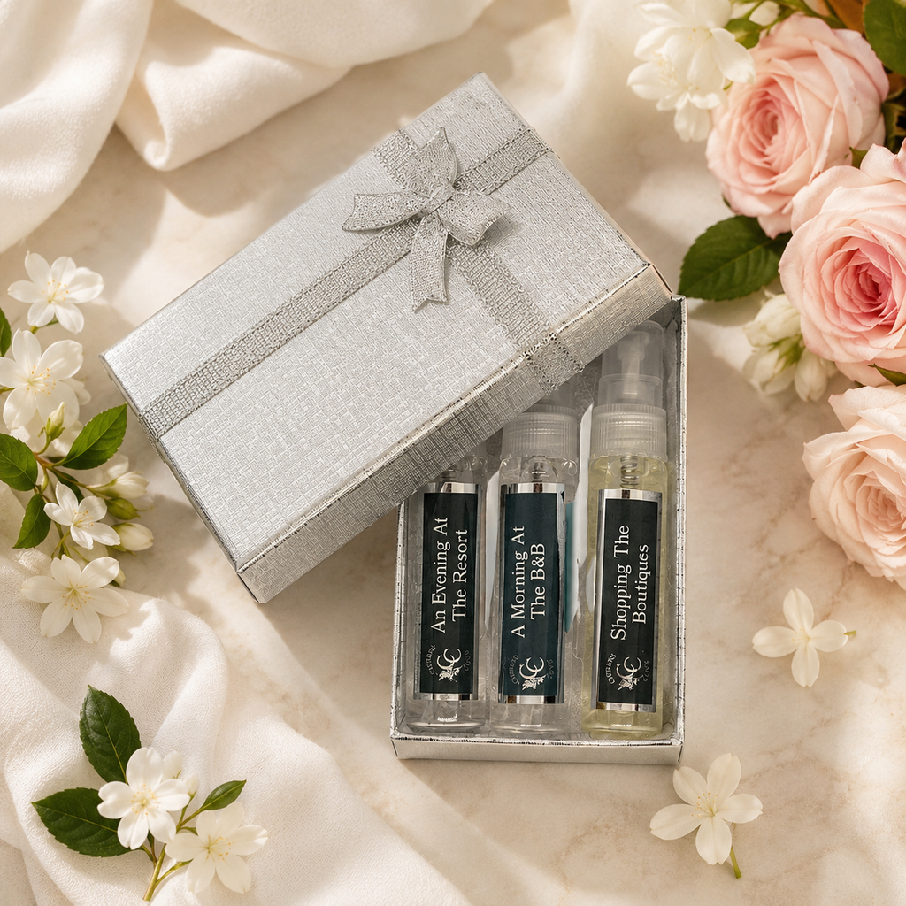 Weekend Away Sampler discovery set with three small-batch fragrances for peaceful getaway